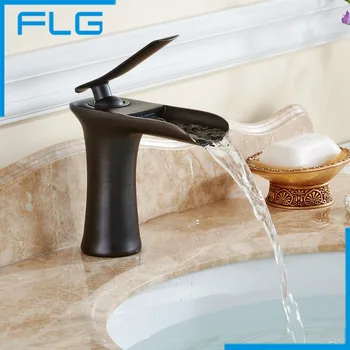 Traditional Black Deck Mounted Vessel Sink Wall Fall Faucet, Oil Rubbed Brozed Bath Waterfall Mixer Tap