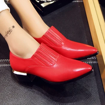 British college style genuine leather sexy pointed toe pumps fashion tassel slip- on red black beige square med with women shoes