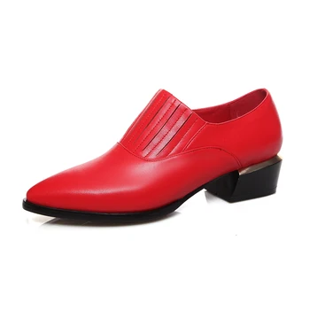 British college style genuine leather sexy pointed toe pumps fashion tassel slip- on red black beige square med with women shoes