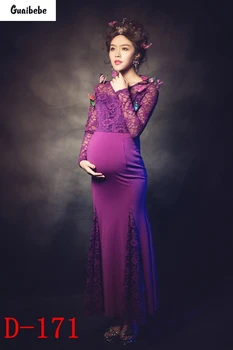 098Purple Pregnant Photography Props Maternity Trailing Gown Fishtail Dress Elastic Backless Photo Shoot Baby Shower Gift Studio