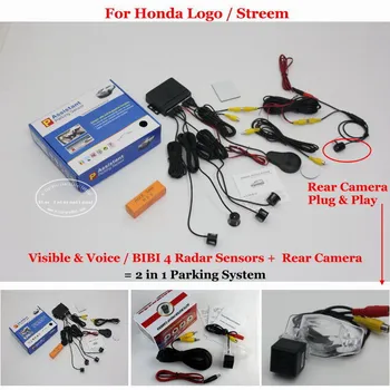 For Honda Logo / Streem - Car Parking Sensors + Rear View Back Up Camera = 2 in 1 Visual / BIBI Alarm Parking System