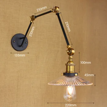 Glass Adjustable Swing Long Arm Wall Light Vintage Wall Lamp Retro Edison Industrial Wall Sconce Arandela Aplique Murale LED