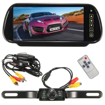7 Inch Car Rearview Mirror Monitor + 2.4GHz Wireless Video Transmitter and Receiver Kit for IR Rear View Camera