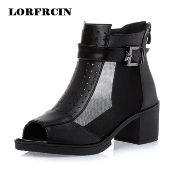 Women Summer Shoes Square Heel Sandals Open Toe Casual Shoes For Women Breathable Hollow Women Ankle Boots 2017 New Size 35-40