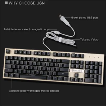E5 Colorful Backlight Gaming Keyboard 104 keys Suspended Keycaps Portable Wired USB Metal Base Keyboard for Game