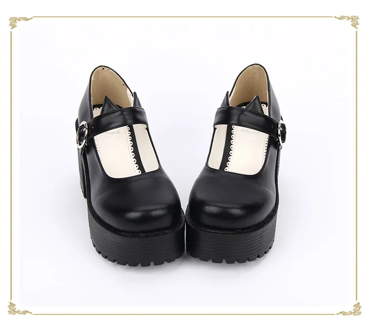 Princess punk black cool shoes 2017 new spring college round head thick-heeled wedges shoes pu8528