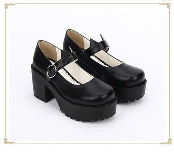 Princess punk black cool shoes 2017 new spring college round head thick-heeled wedges shoes pu8528