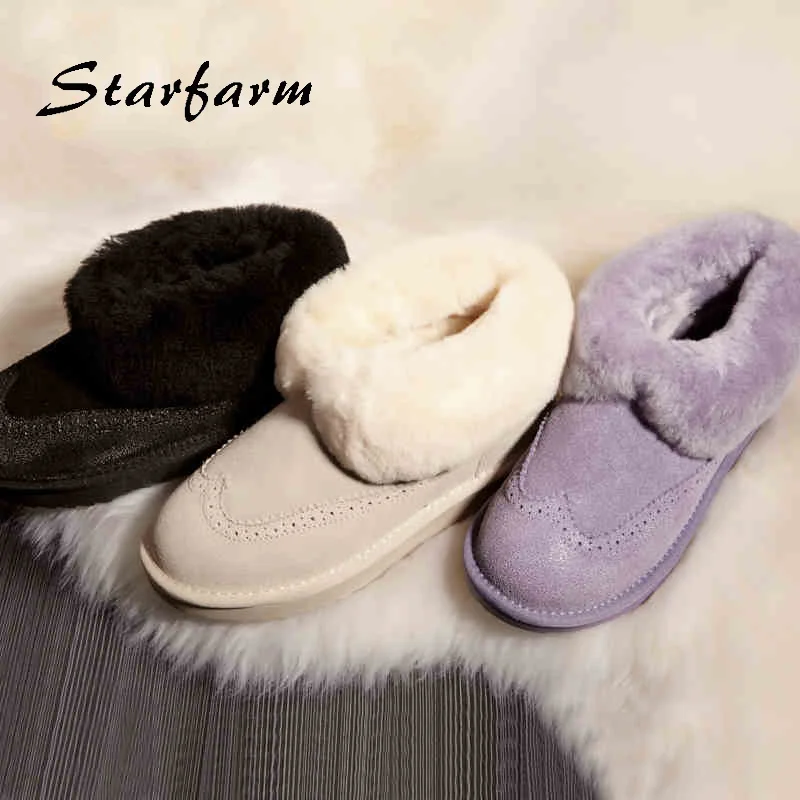 Winter women snow boots Ankle Sheepskin fur one Genuine Leather boots 2016 ladies FASHION Short Booties STARFARM SFWB-46