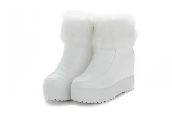 The new white snow boots with thick soles muffin slope with real rabbit fur boots cotton shoes within the higher SUB1327