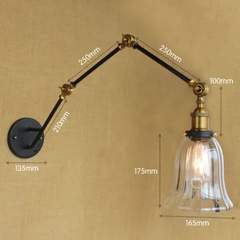 Glass Adjustable Swing Long Arm Wall Light Fixtures Loft Retro Vintage Industrial Wall Lamp Edison Arandela Aplique Murale