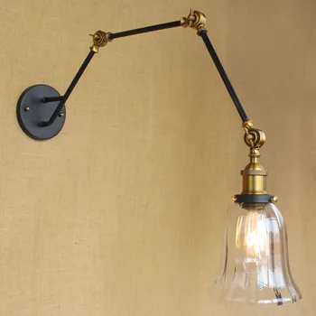 Glass Adjustable Swing Long Arm Wall Light Fixtures Loft Retro Vintage Industrial Wall Lamp Edison Arandela Aplique Murale