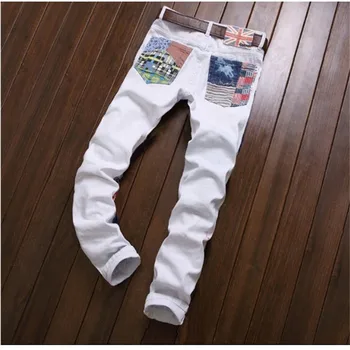 Mens Skinny Jeans 2017 White Patch Jeans Straight White Skinny Jeans England Flag Club Mens Skinny Jeans
