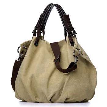 Women Bag Canvas Handbags Casual Vintage Shoulder Messenger Bags Designer Solid Color Big Bags Toe for Female