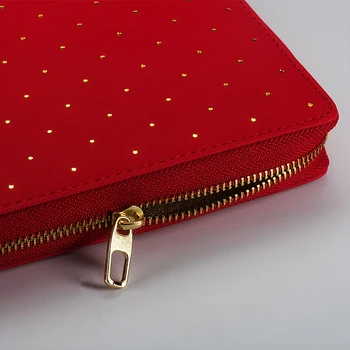 Limited Edition Polka Dot Red A5 Loose Leaf Spiral Zip Zipper Notebook Organizer Agenda Daily Memo with Fashion design