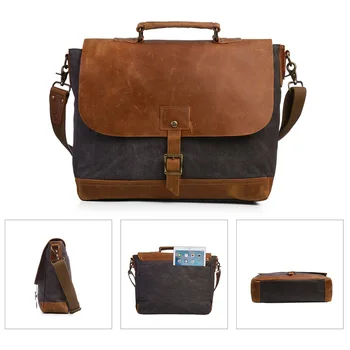 ECOSUSI Men Canvas Leather Crossbody Bag Men Vintage Messenger Bags Large Shoulder Bag Laptop Handbag Bolsa Masculina