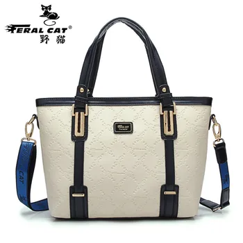 FERAL CAT Brands Women Shoulder Bags Fashion Plaid Leather Bags Famous Brands Women Casual Handy Bags Ladies Handbag New