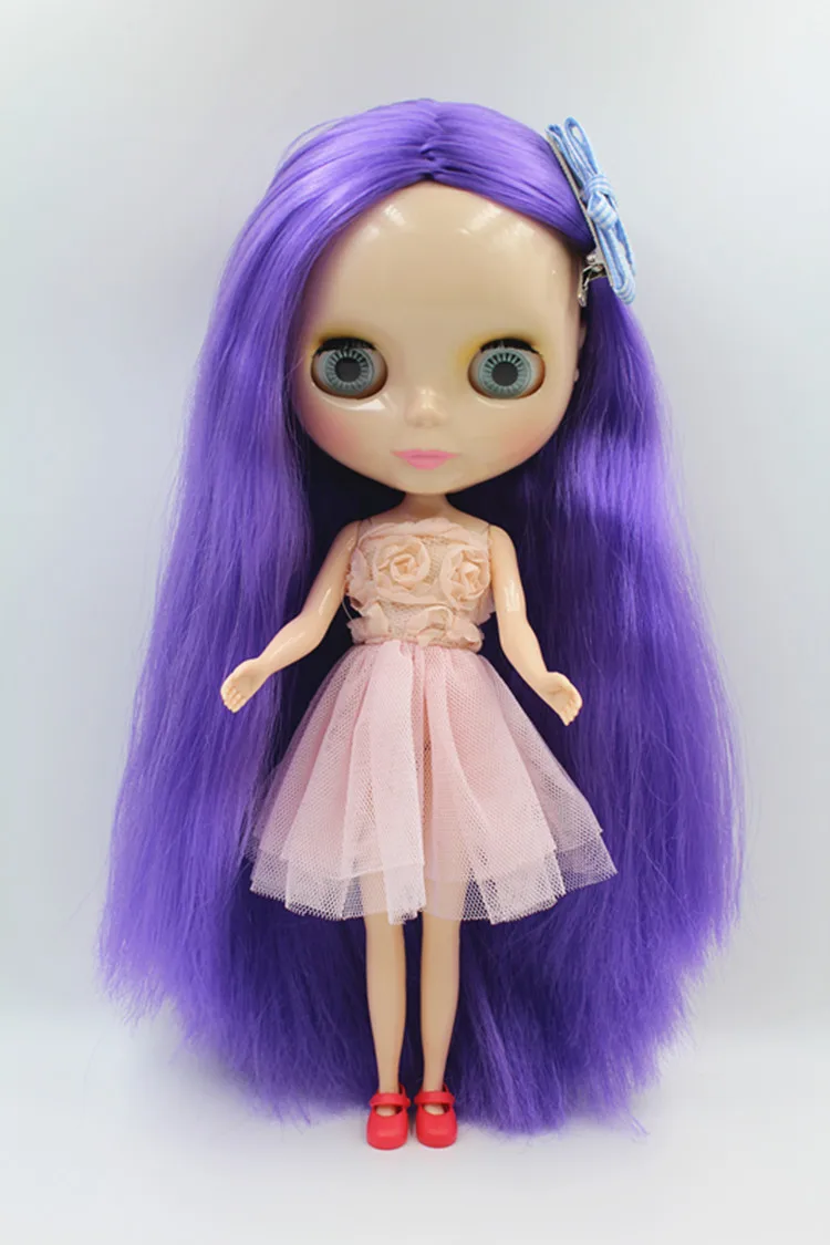 Blygirl doll Supple hair, 30cm Blyth doll, purple straight hair, 1/6 Doll ordinary body
