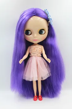 Blygirl doll Supple hair, 30cm Blyth doll, purple straight hair, 1/6 Doll ordinary body