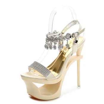 The new season special waterproof breathable wear antiskid sexy high diamond hate day fine with female party high-heeled sandals