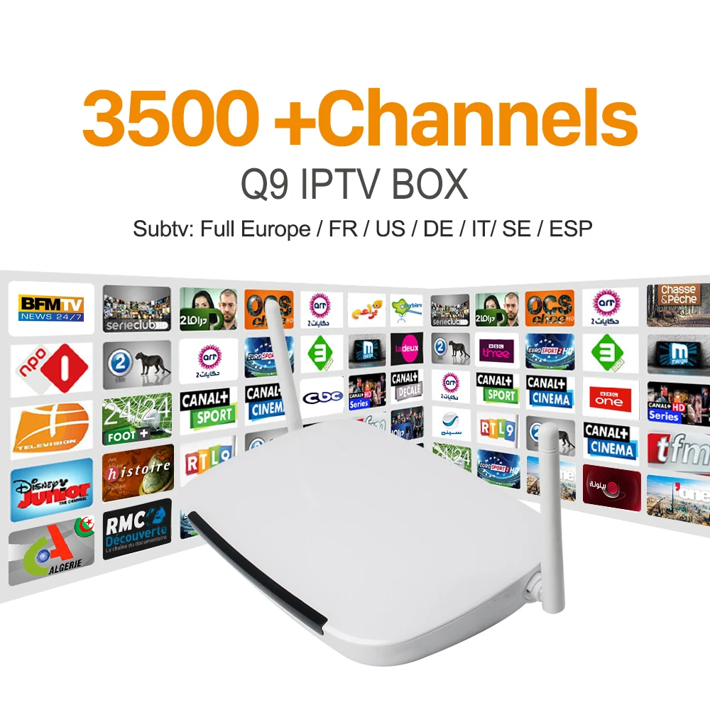3500+ Live HD IPTV Arabic Europe Subscription 1 year SUBTV Account Africa French Q9 IPTV Android Smart TV Box Italy Media Player