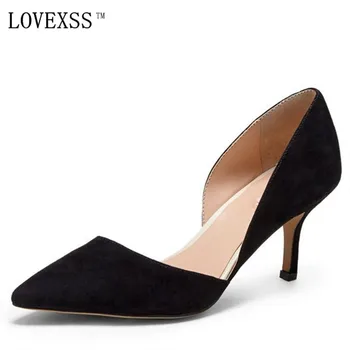 LOVEXSS Woman Two-Piece Pumps Sheepskin Black Pink Gray Pink Genuine Leather Woman High Heel Shoes Party Wedding Pointed Toe