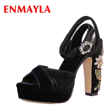 ENMAYLA Open Toe Buckle Strap Summer Sandals Pumps Plus Size 34-43 Classic Black Supper High Heels Women Sandals 2017