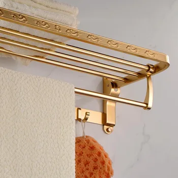 MEIFUJU NEW Space Alumnum Gold European Style Bathroom Accessories Foldable towel rack, oxidation aluminium towel rack with hook