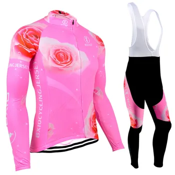 BXIO Women Winter Thermal Fleece Cycling Jerseys Fluorescence Pink Warm Long Sleeve 5D Gel Pad Bike Clothes Maillot Ciclismo 121