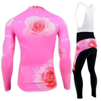 BXIO Women Winter Thermal Fleece Cycling Jerseys Fluorescence Pink Warm Long Sleeve 5D Gel Pad Bike Clothes Maillot Ciclismo 121