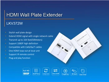50M HDMI Wall-plate Extender Converter,Video/Audio Extender Cat6 1080P,IR Remote Wall plate HDMI Extend LKV372W