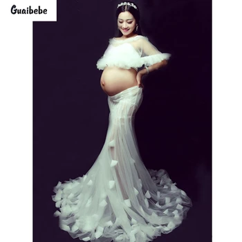 2017 New Maternity Dress White Maternity Lace Dresses Pregnant Photography Props Fancy Pregnancy Maternity Photo Shoot Dress