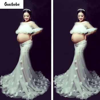 2017 New Maternity Dress White Maternity Lace Dresses Pregnant Photography Props Fancy Pregnancy Maternity Photo Shoot Dress