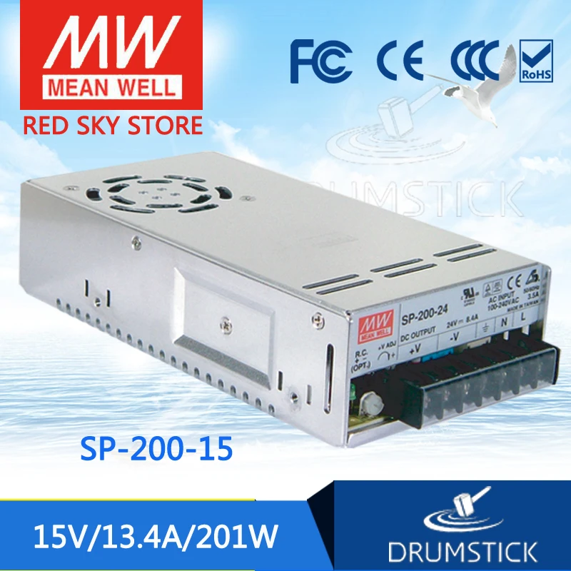 Original MEAN WELL SP-200-15 15V 13.4A meanwell SP-200 15V 201W Single Output with PFC Function Power Supply