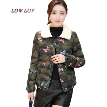 2016 winter new lamb wool cotton women short paragraph printing Korean Slim thin cotton jacket jacket cotton jacket