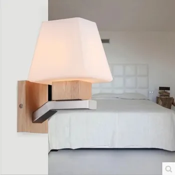 Modern Wood LED Wall Lamp LED Wall Sconce Fixtures Bedroom Glass Lampshade Stair Lights Arandelas Lamparas De Pared