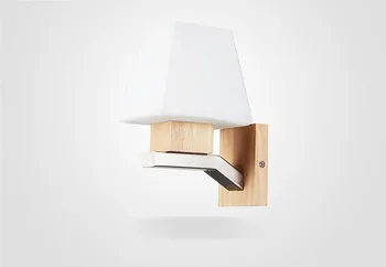 Modern Wood LED Wall Lamp LED Wall Sconce Fixtures Bedroom Glass Lampshade Stair Lights Arandelas Lamparas De Pared