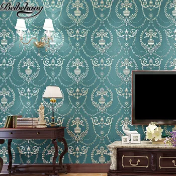 Beibehang Hot Strip European Style Large Nonwovens Wallpaper Retro Sunflower Emerald Wallpapers Living Room TV Background Wall