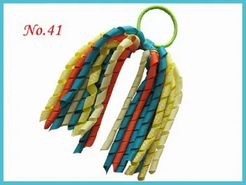 50pcs Pony O Hair Bow Ponytail Streamers mix color ponytail holder bows