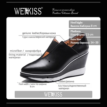 WETKISS 2017 Women Pointed toe summer wedges pumps elegant cow leather summer shoes fashio high heels shoes women