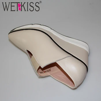WETKISS 2017 Women Pointed toe summer wedges pumps elegant cow leather summer shoes fashio high heels shoes women