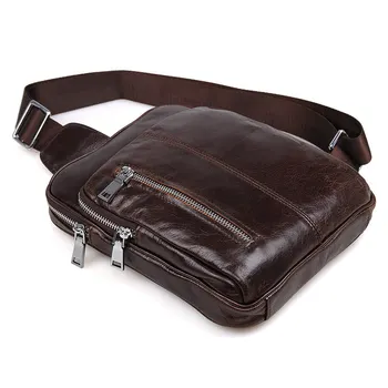 DALFR Genuine Leather Crossbody Bags 12 Inch Fashion Zipper Style Shoulder Bags Cowhide Solid Chest Pack Men