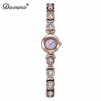 Luxury Davena Lady Woman Mini Wrist Watch Elegant Shell Rhinestone Fashion Hours Crystal Dress Bracelet Party Girl Birthday Gift