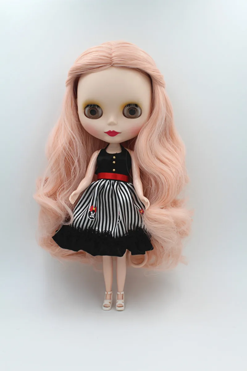 Blygirl Blyth doll Pink wavy curly hair 30cm ordinary joint doll 7 joint frosted face doll