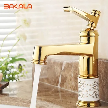 BAKALA New Deck mounted brass and ceramic faucet Bathroom Basin faucet Mixer Tap Gold Sink Faucet Bath Basin Sink Faucet B-1037M