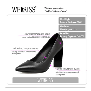 WETKISS 2017 Genuine Leather Elegant Women Shoes Solid OL Thick Strange High Heeled Pumps Fashion Pointed toe Shallow Shoes