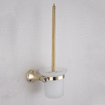 Bathroom Accessories Luxury Golden 304 Stainless Steel and Copper Wall Mounted Decor Vintage crystal Toilet Brush Holder Sets