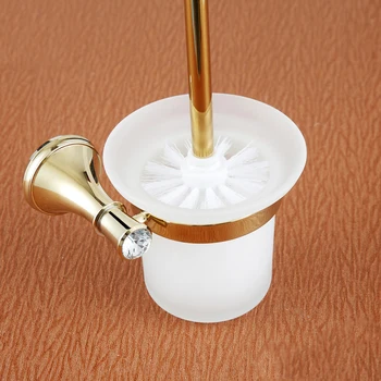 Bathroom Accessories Luxury Golden 304 Stainless Steel and Copper Wall Mounted Decor Vintage crystal Toilet Brush Holder Sets