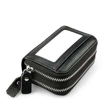 KEVIN YUN Fashion Brand Genuine Leather Women Card Holder Double Zipper Large Capacity Female ID Credit Card Case Bag Wallet
