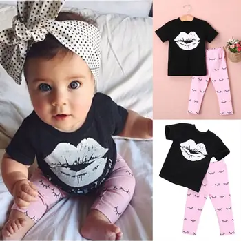 Children Girl Clothes Sets New Top 2pcs Cute Pink Newborn Infant Kids Baby Girls Shorts Love T-shirt + Pants 2pcs Clothes Set