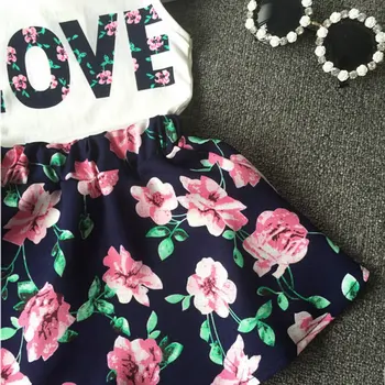New 2PCS Toddler Kids Baby Girls Outfits T Shirt Tops + Floral Mini Skirt Clothes Set L07
